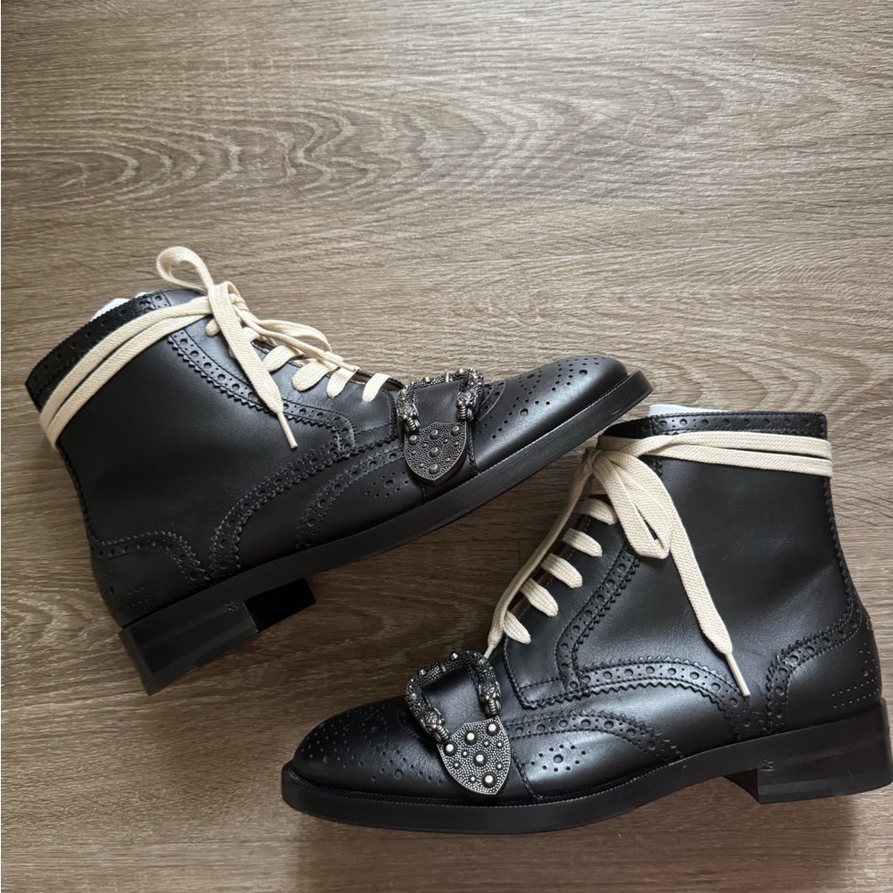 GUCCI Dionysus Black Leather Ankle Boots